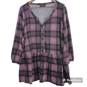 Lane Bryant Swing 3/4 Blouson Sleeve Henley Babydoll Top Size 26/28